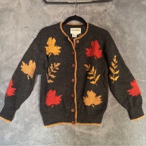 Hand knit Alpaca Cardigan with Maple Leaf Design size Small Natural fibers